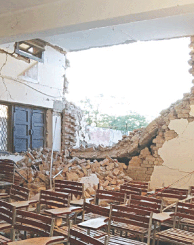 A view of a classroom destroyed in the attack.&mdash;Dawn