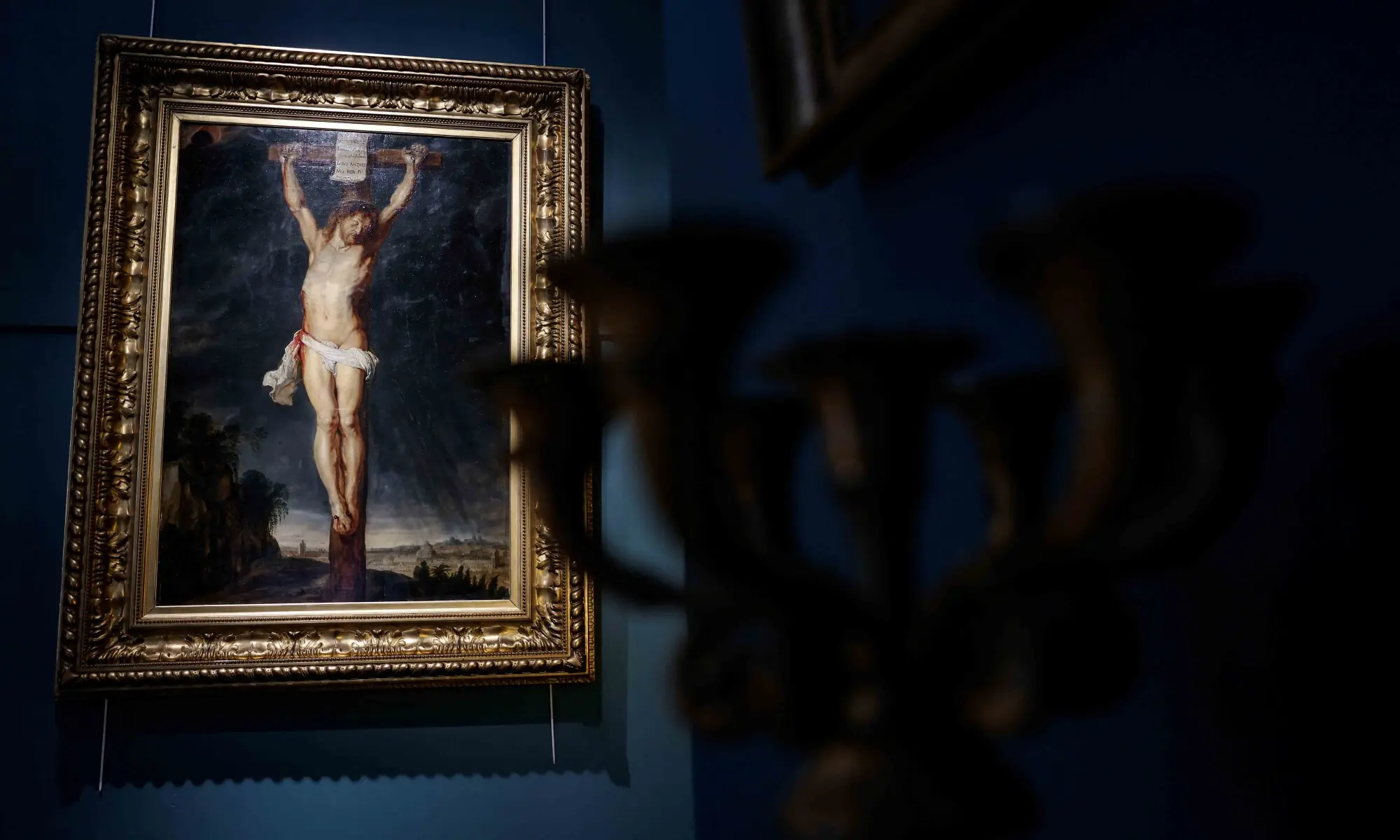 This photograph taken on September 11, 2025 shows the painting &ldquo;Christ on the cross&rdquo; by Dutch painter Peter Paul Rubens, exhibited at the Osenat auction house in Fontainebleau, south of Paris. &mdash; AFP