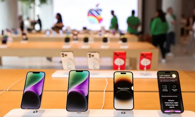 Apple iPhones are seen inside India&rsquo;s first Apple retail store during a media preview, a day ahead of its launch in Mumbai, India, April 17, 2023. &mdash;Reuters/File
