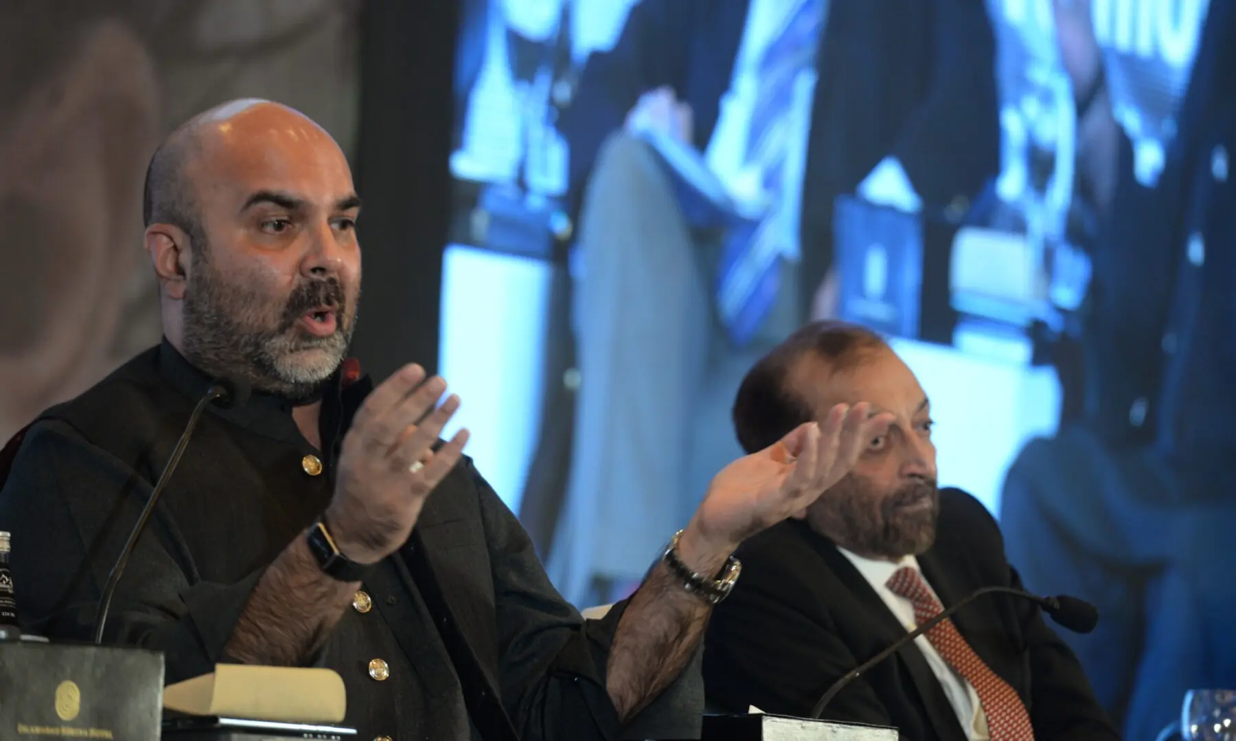 Former KP minister Taimur Saleem Khan Jhagra speaks at the summit. — Mohammad Asim/White Star