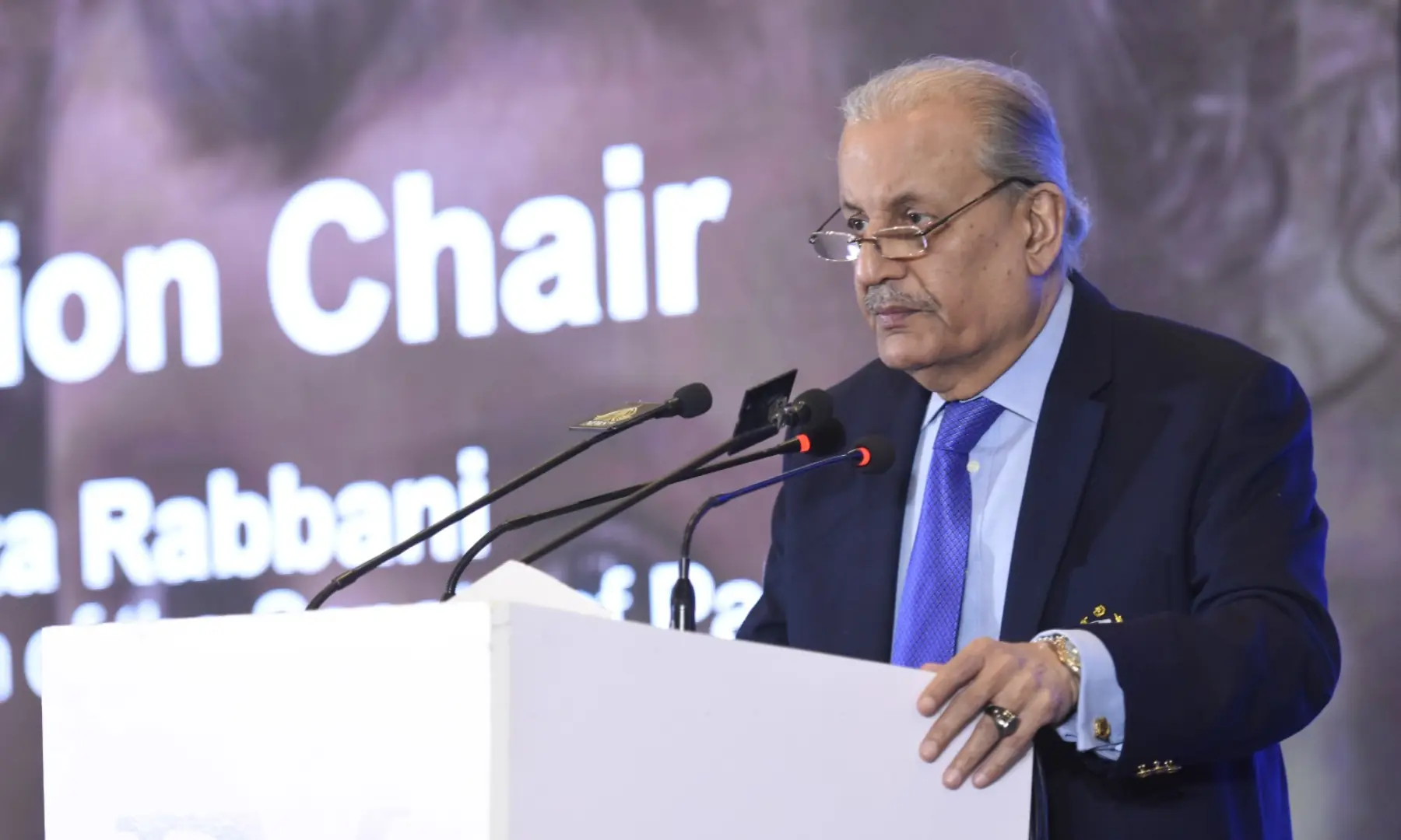 Former senator Raza Rabbani speaks at the summit. — Tanveer Shahzad/White Star