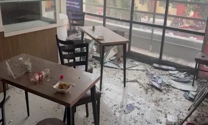 Visuals after an explosion, reportedly due to a gas leak, in Islamabad&rsquo;s National University of Modern Languages on Tuesday. &mdash; DawnNewsTV