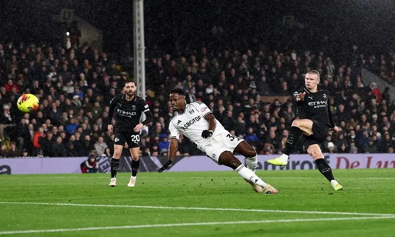 Manchester City’s Erling Haaland scores during the Premier League match against Fulham at Craven Cottage in London on December 2, 2025.—Reuters Manchester City’s Erling Haaland scores during the Premier League match against Fulham at Craven Cottage in London on December 2, 2025.—Reuters