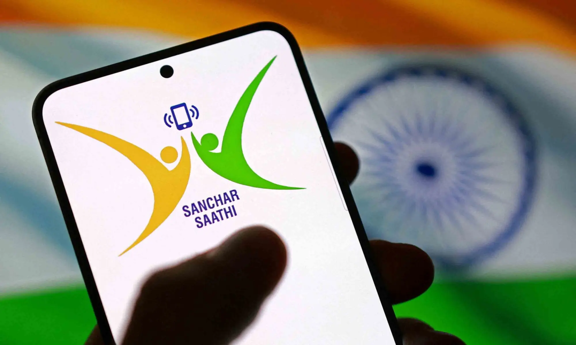 FILE PHOTO: Sanchar Saathi app logo and Indian flag appear in this illustration taken December 2, 2025. REUTERS/Dado Ruvic/Illustration/File Photo