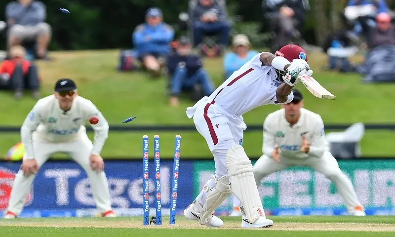 West Indies&rsquo; Alick Athanaze is cleaned up by New Zealand&rsquo;s Matt Henry during day two of the first Test at Hagley Oval in Christchurch on December 3, 2025.&mdash;AFP