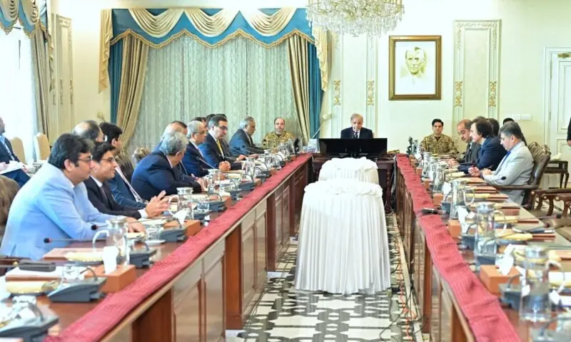 Prime Minister Shehbaz Sharif meets bidders for Pakistan International Airlines in Islamabad on Wednesday. &mdash; PTV News