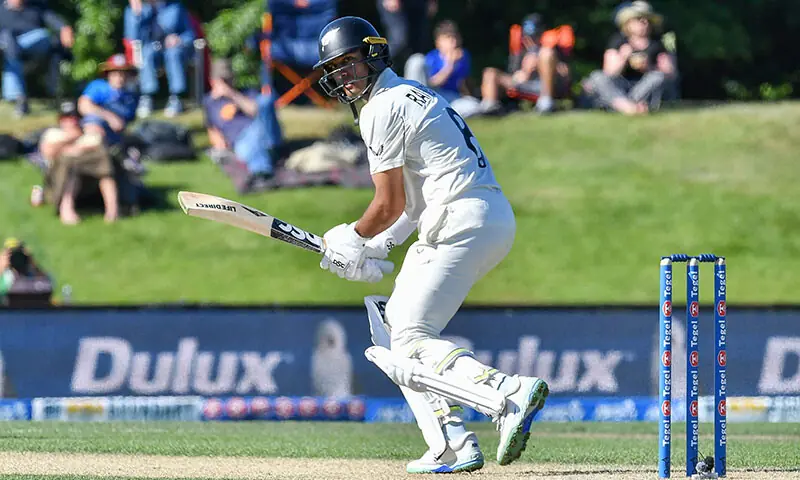 New Zealand&rsquo;s Rachin Ravindra bats during the first Test against the West Indies at Hagley Oval in Christchurch on December 4, 2025.&mdash;AFP