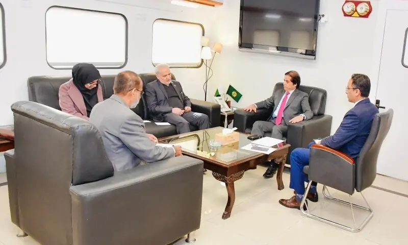 Iranian Ambassador Dr. Reza Amiri Moghaddam calls on Federal Minister for Railways Muhammad Hanif Abbasi: minister reaffirms ITI Train to be resumed this year; reviving regional connectivity under vision of Prime Minister of Pakistan in Islamabad on December 4. — Press Information Department (PID) Iranian Ambassador Dr. Reza Amiri Moghaddam calls on Federal Minister for Railways Muhammad Hanif Abbasi: minister reaffirms ITI Train to be resumed this year; reviving regional connectivity under vision of Prime Minister of Pakistan in Islamabad on December 4. — Press Information Department (PID)