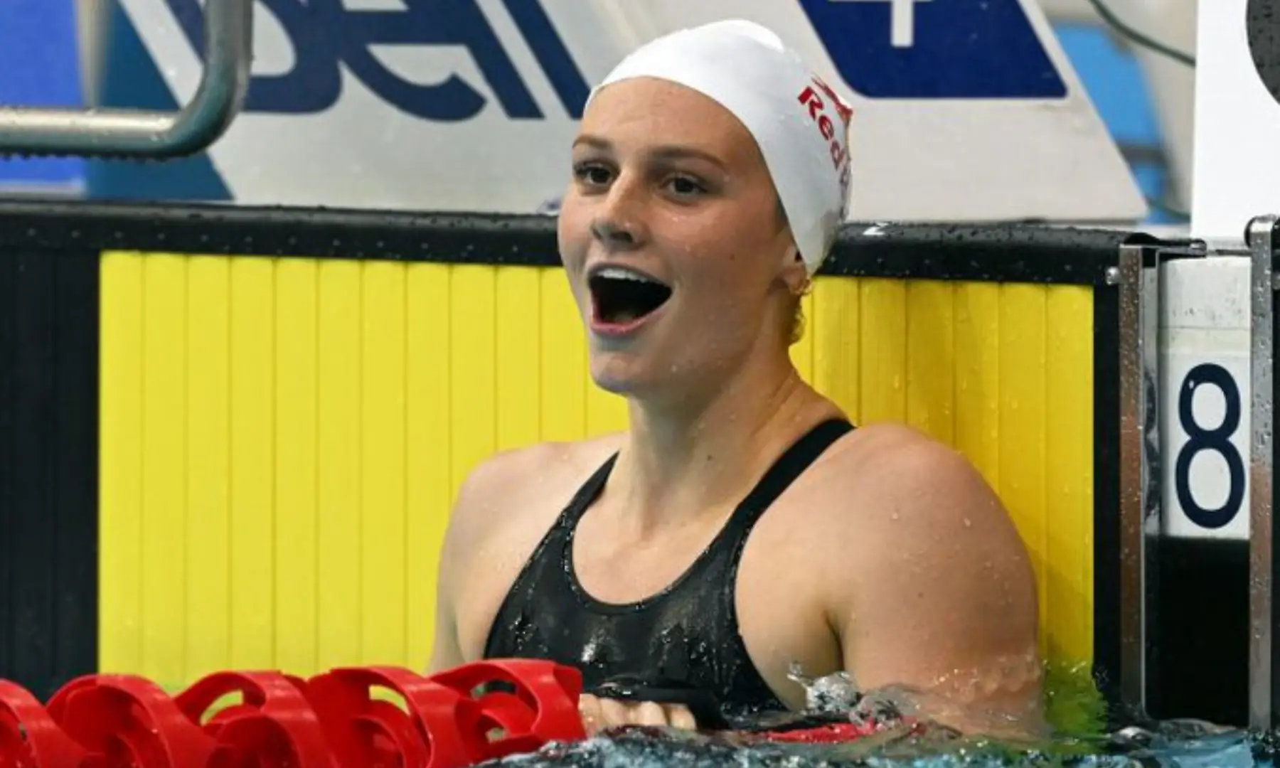 Canadian Summer McIntosh reacts after clocking 3:55.37 in the 400m freestyle on Thursday at the US Open long course meeting in Austin, Texas. — Photo via X/Swim World Canadian Summer McIntosh reacts after clocking 3:55.37 in the 400m freestyle on Thursday at the US Open long course meeting in Austin, Texas. — Photo via X/Swim World