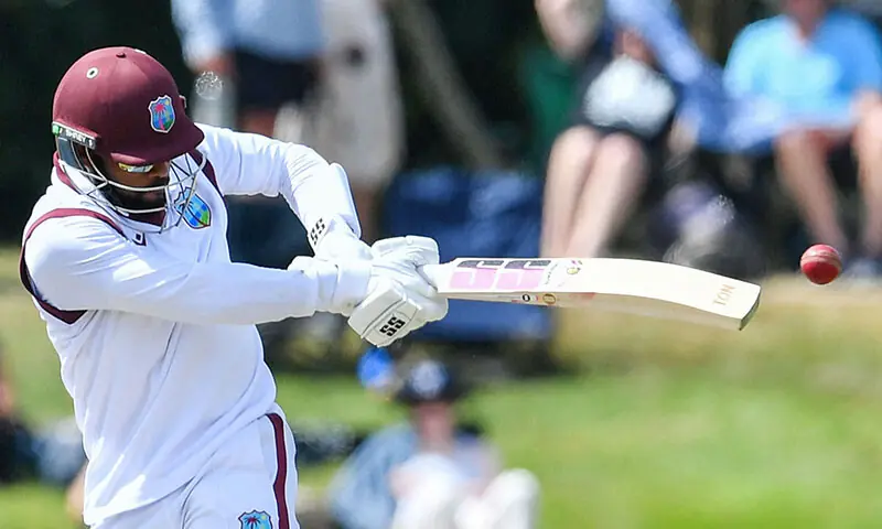 West Indies batter Shai Hope plays a shot during the first Test against New Zealand at Hagley Oval in Christchurch on December 5, 2025.&mdash;AFP