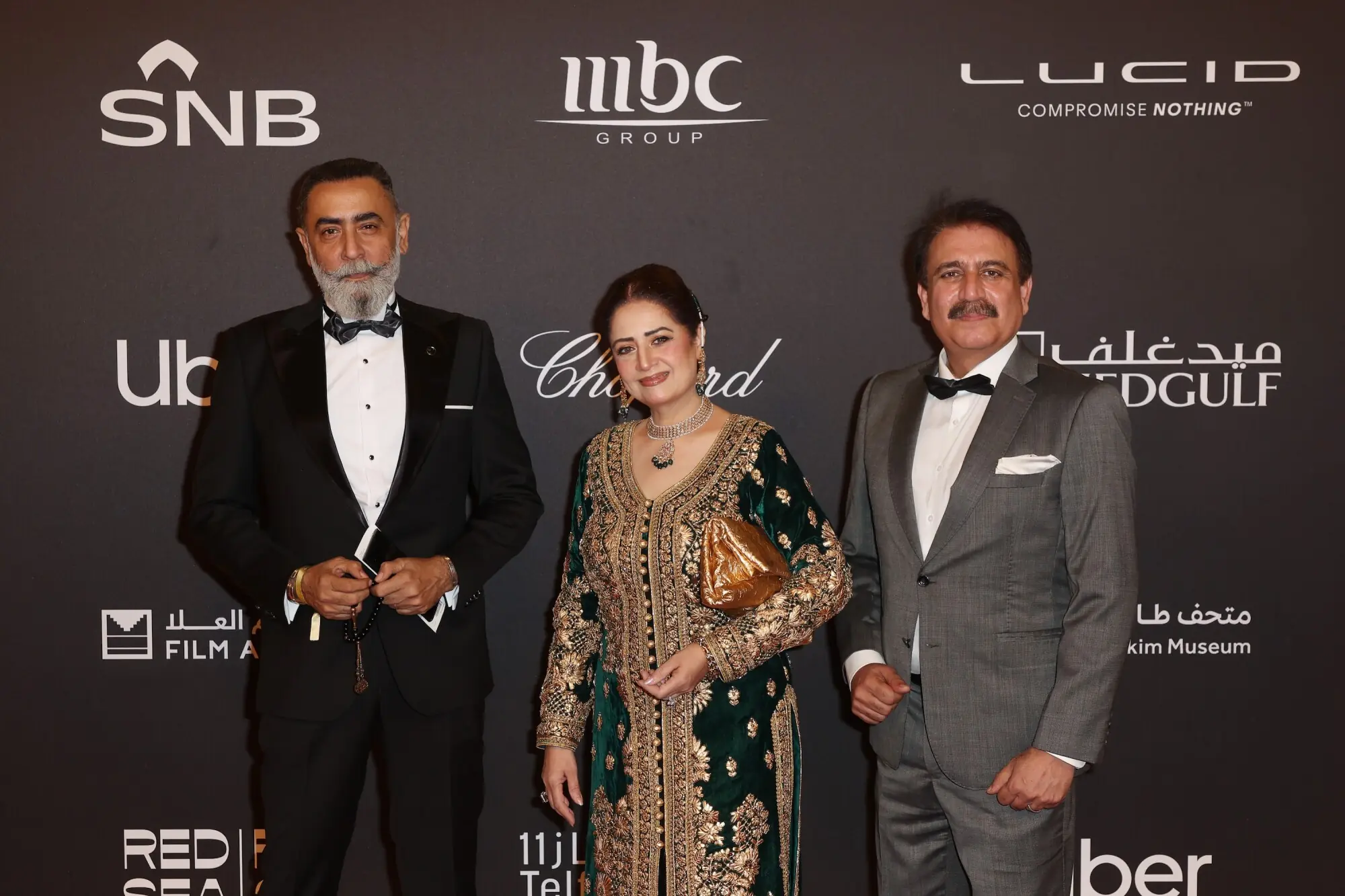 Shahzad Nawaz, Atiqa Odho and Tauseeq Haider attend the opening night red carpet for Giant at the Red Sea International Film Festival 2025. Photo: Getty for Red Sea International Film Festival