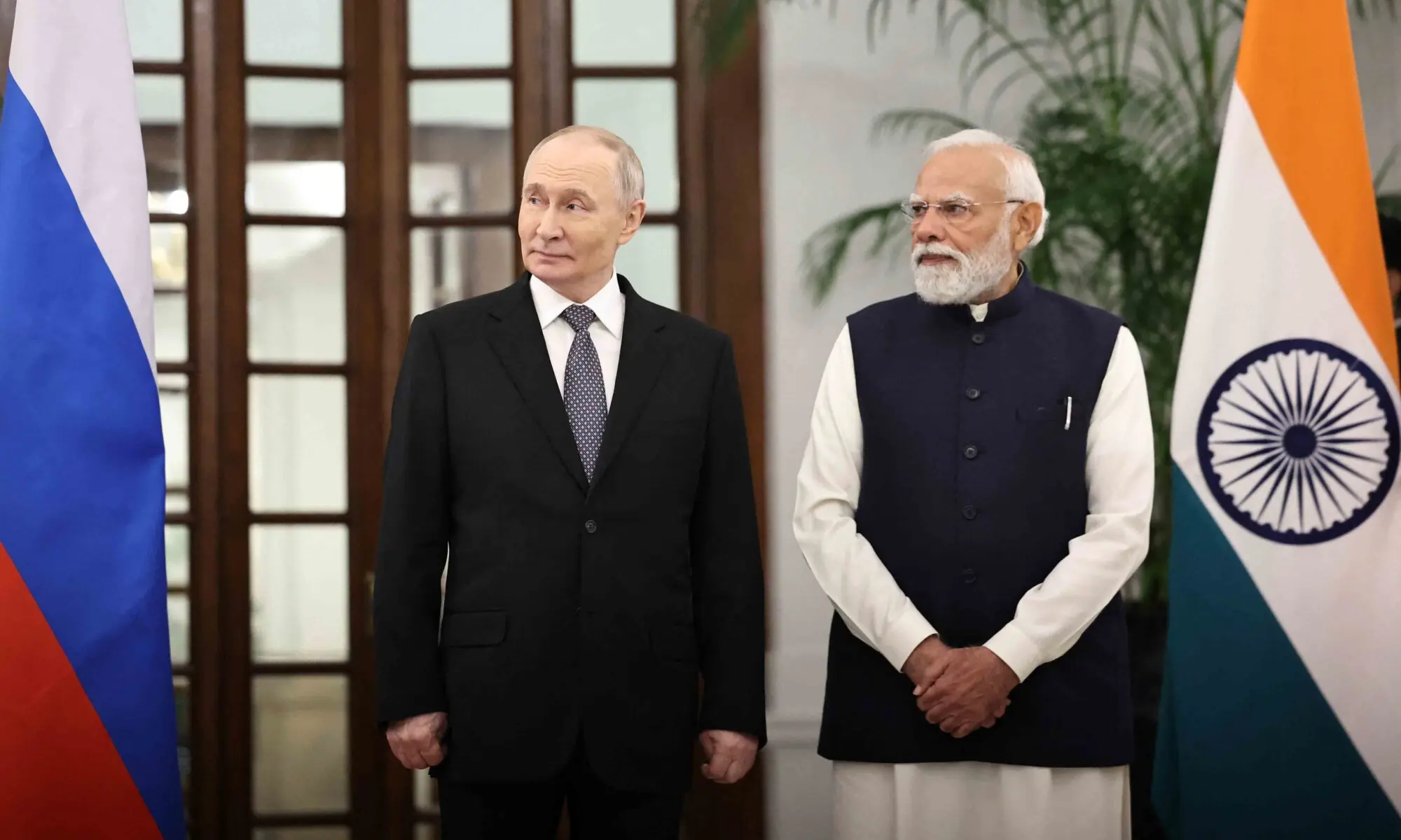 Russia&rsquo;s President Vladimir Putin and India&rsquo;s Prime Minister Narendra Modi attend a meeting in New Delhi, India, December 5, 2025. &mdash; Reuters