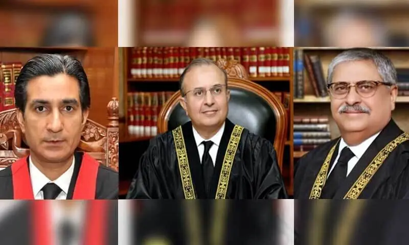 This combination photo shows  Justice Shams Mehmood Mirza (left), Justice Mansoor Ali Shah (middle) and Justice Athar Minallah. &mdash; Photos via SC, LHC websites