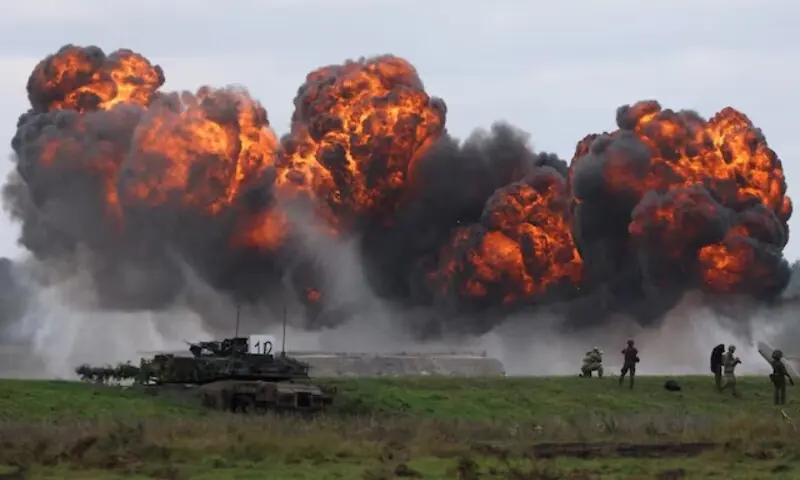 Smoke billows from a blast near Polish Abrams tank as Polish forces with Nato soldiers hold military exercises &lsquo;Iron Defender&rsquo; at a military range in Wierzbiny near Orzysz, Poland, September 17. &mdash; Reuters