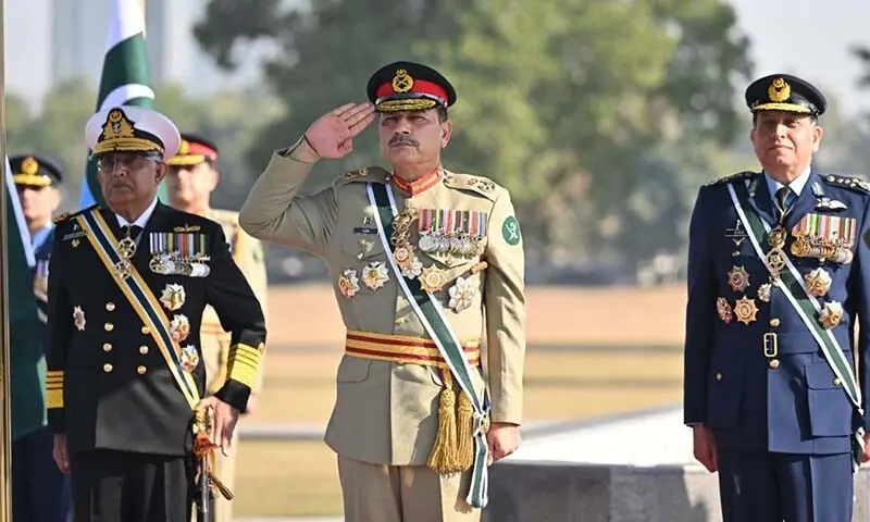 Chief of Defence Forces Field Marshal Asim Munir receives a guard of honour at the General Headquarters in Rawalpindi on December 8. — Photo courtesy ISPR Chief of Defence Forces Field Marshal Asim Munir receives a guard of honour at the General Headquarters in Rawalpindi on December 8. — Photo courtesy ISPR