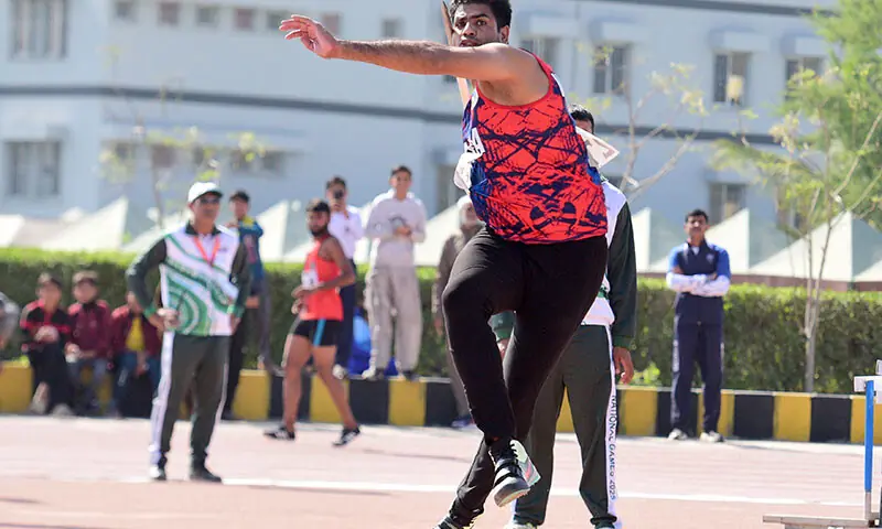 Wapda&rsquo;s Arshad Nadeem throws the javelin during the National Games at NPT&SC in Karachi on December 8, 2025.&mdash;Tahir Jamal/White Star