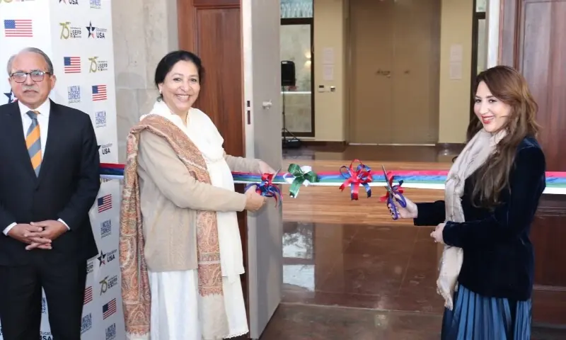 Minister of State for Education Wajiha Qamar and US Charge d’ Affaires Natalie A Baker inaugurated the new purpose-built headquarters of the United States Educational Foundation in Pakistan (USEFP) in Islamabad. — Photo courtesy Wajiha Qamar/X Minister of State for Education Wajiha Qamar and US Charge d’ Affaires Natalie A Baker inaugurated the new purpose-built headquarters of the United States Educational Foundation in Pakistan (USEFP) in Islamabad. — Photo courtesy Wajiha Qamar/X