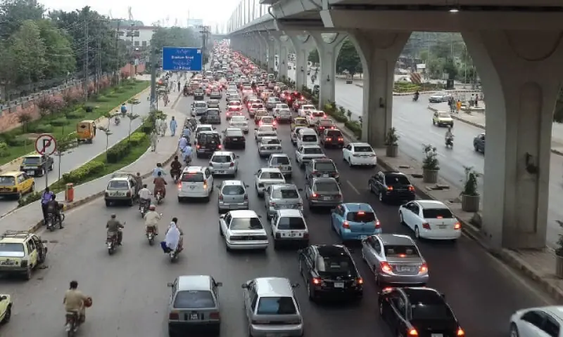 A file photo of a traffic jam on Murree Road in Rawalpindi on July 13, 2016. &mdash; Photo by Khurram Amin