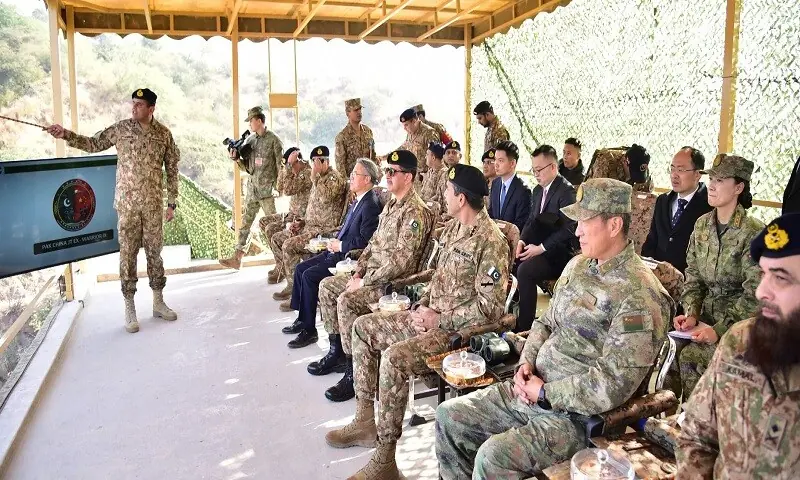 Pakistani and Chinese officials observe the drills. —ISPR Pakistani and Chinese officials observe the drills. —ISPR