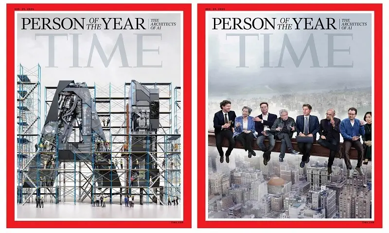 The two covers of Time magazine’s 2025 Person of the Year issue with an illustration by Peter Crowther (left) depicting Jensen Huang, President and CEO of Nvidia; Elon Musk, xAI; Dario Amodei, CEO of Anthropic; Lisa Su, CEO of AMD; Mark Zuckerberg, CEO of Meta; Demis Hassabis, CEO of DeepMind Technologies; Fei-Fei Li, Co-Director of Stanford University’s Human-Centered AI Institute and CEO of World Labs; and Sam Altman, CEO of Open AI, and a painting by Jason Seiler (right) depicting the same people. — Reuters The two covers of Time magazine’s 2025 Person of the Year issue with an illustration by Peter Crowther (left) depicting Jensen Huang, President and CEO of Nvidia; Elon Musk, xAI; Dario Amodei, CEO of Anthropic; Lisa Su, CEO of AMD; Mark Zuckerberg, CEO of Meta; Demis Hassabis, CEO of DeepMind Technologies; Fei-Fei Li, Co-Director of Stanford University’s Human-Centered AI Institute and CEO of World Labs; and Sam Altman, CEO of Open AI, and a painting by Jason Seiler (right) depicting the same people. — Reuters