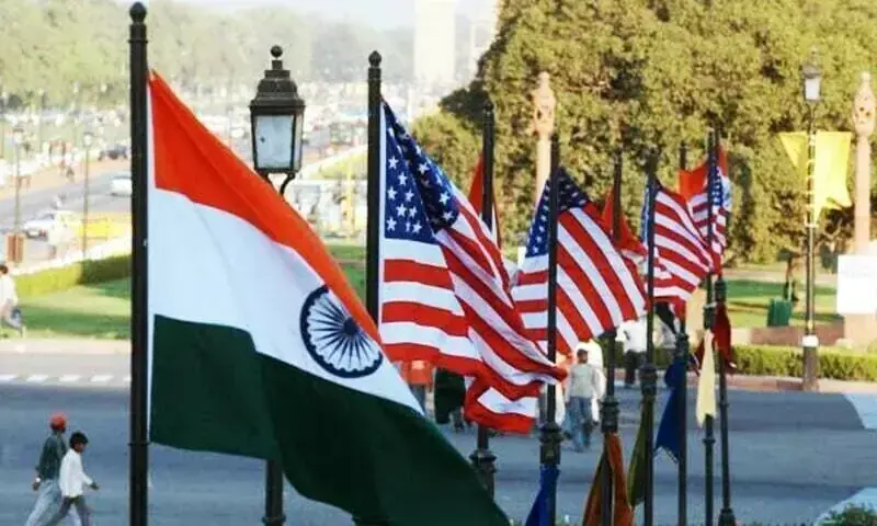 A file photo of Indian and American flags. &mdash; AFP/File