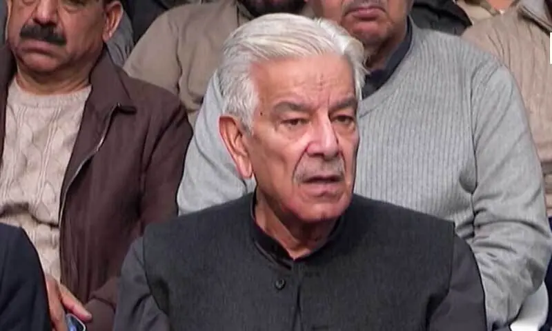 Defence Minister Khawaja Asif addressing a press conference in Sialkot on December 13. &mdash; DawnNewsTV
