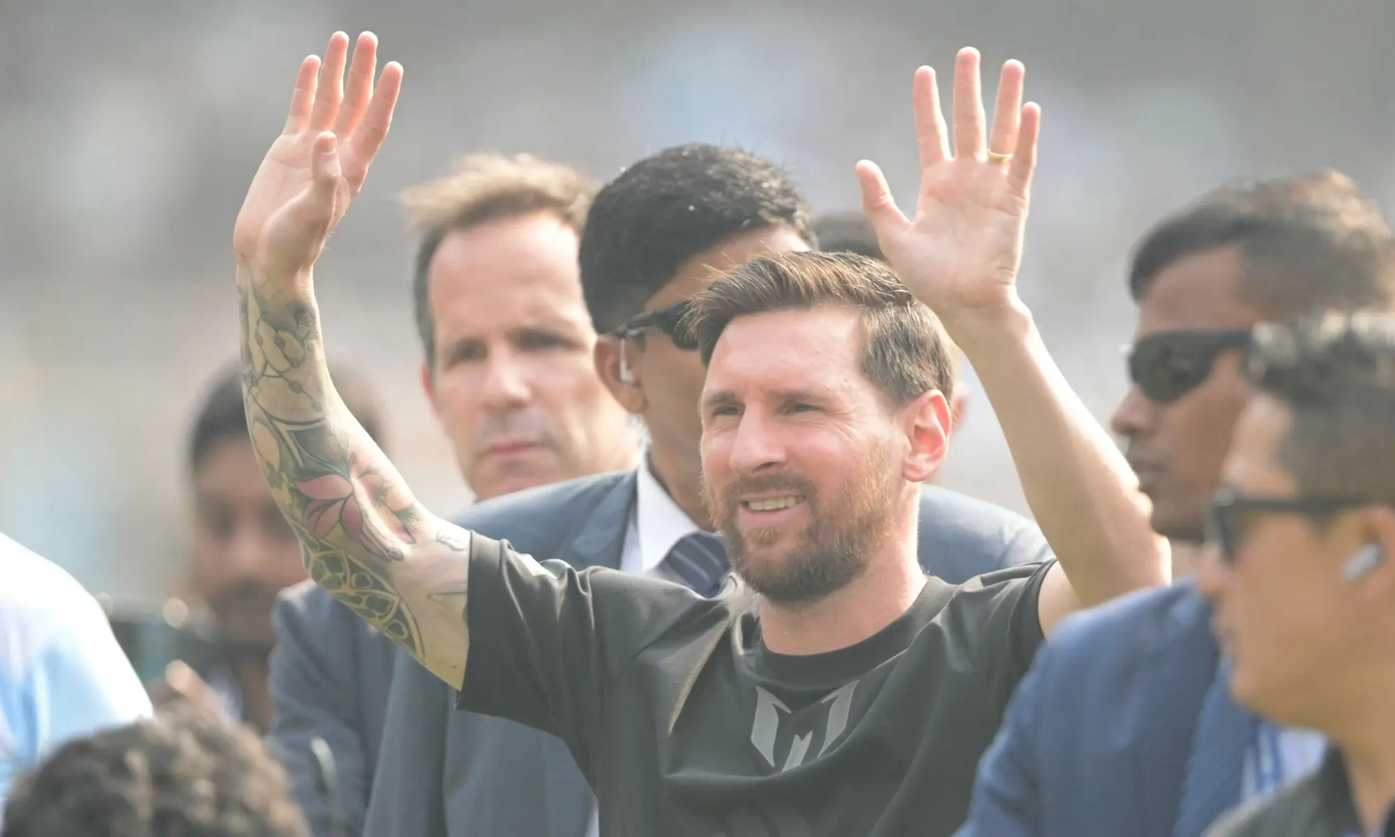 Argentine football star Lionel Messi arrives at the Salt Lake Stadium in Kolkata on December 13, 2025.&mdash;AFP