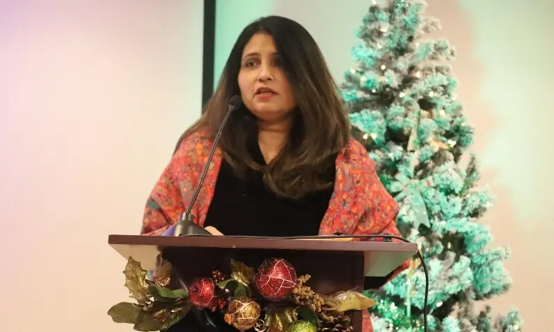 Pakistan’s Deputy Ambassador to the US Batool Kazim addresses a Christmas celebration at the Pakistani Embassy in Washington, DC, the US on December 13. — X/@PakinUSA