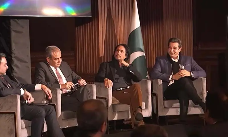 PCB chairman Mohsin Naqvi (2ndL) and cricket icons Ramiz Raja (C) and Wasim Akram (R) attend the Pakistan Super League Roadshow in New York City, the US on December 14. — Screengrab via YouTube/Pakistan Super League PCB chairman Mohsin Naqvi (2ndL) and cricket icons Ramiz Raja (C) and Wasim Akram (R) attend the Pakistan Super League Roadshow in New York City, the US on December 14. — Screengrab via YouTube/Pakistan Super League