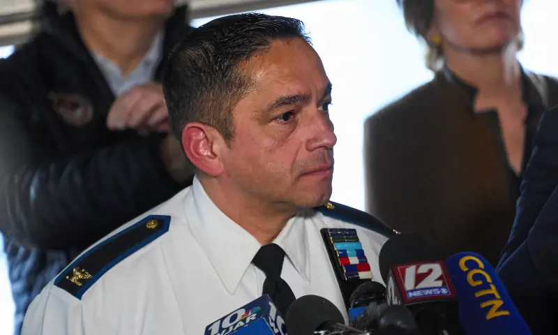 Colonel Oscar L. Perez, chief of police at the Providence Police Department speaks during a press conference near the campus of Brown University in Providence, Rhode Island on December 14, 2025. &mdash; AFP