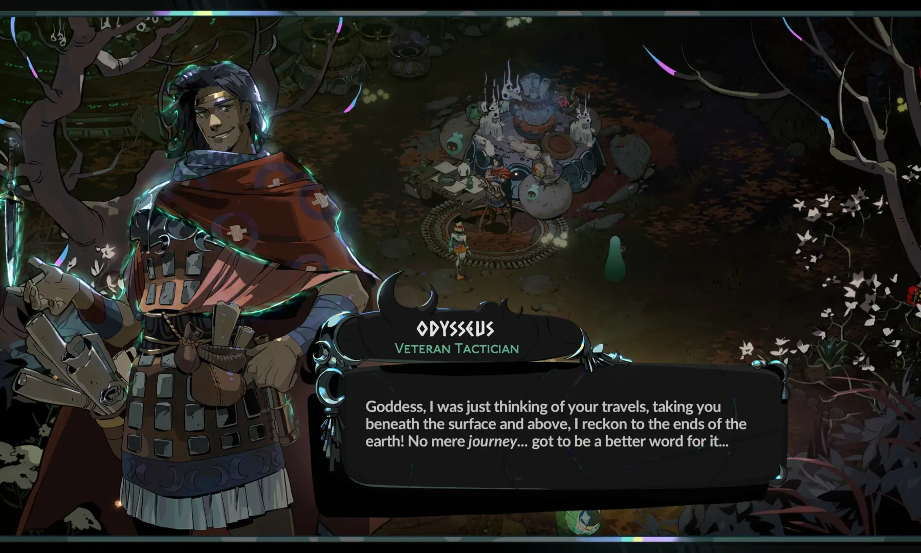 Odysseus and Melino&euml; chat in the Crossroads. &mdash; screengrab by author