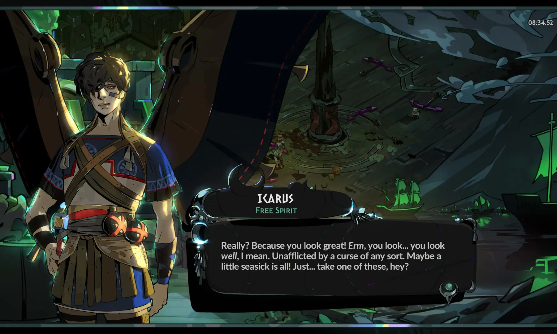 Icarus proves himself the catch of the night. &mdash; screengrab by author