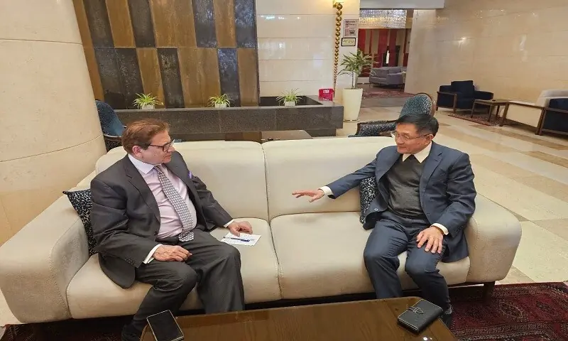 Pakistan’s Special Representative for Afghanistan Mohammad Sadiq holds meeting with his counterpart from China on sidelines of Afghanistan Neighbours Conference in Tehran on December 15. —@AmbassadorSadiq Pakistan’s Special Representative for Afghanistan Mohammad Sadiq holds meeting with his counterpart from China on sidelines of Afghanistan Neighbours Conference in Tehran on December 15. —@AmbassadorSadiq