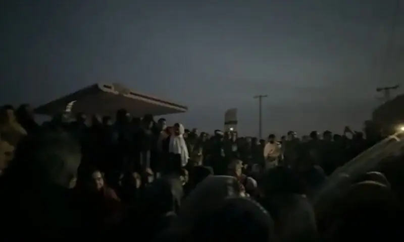 PTI leaders, supporters and workers stage a sit-in at Factory Naka, near Adiala jail in Rawalpindi, on December 16. &mdash; Screenghrab via X/@NaeemPanjuthaa