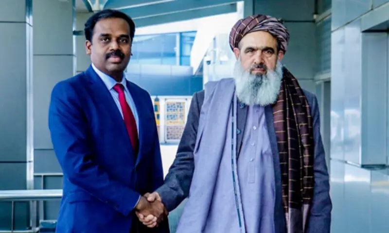 Afghanistan&rsquo;s Public Health Minister Noor Jalal Jalali shakes hands with an Indian official upon his arrival in New Delhi to undertake an official visit. - Screengrab/X