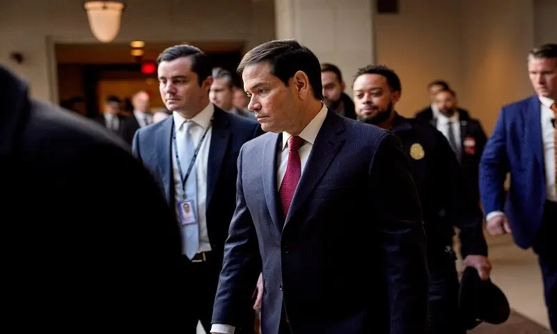 Secretary of State Marco Rubio moves from the Senate to the House as he attends closed door meetings with lawmakers on Capitol Hill on December 16, 2025 in Washington, DC. &mdash;AFP