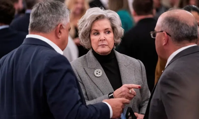 White House Chief of Staff Susie Wiles speaks with fellow attendees during a reception for Sergio Gor, the recently sworn-in US Ambassador to India, at the Kennedy Center in Washington, DC, US on November 10. &mdash;Reuters
