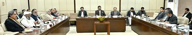 Senator Asad Qasim, Chairman chairs a meeting of the Senate Standing Committee on Kashmir affair and Gilgit-Baltistan at Parliament House, Islamabad on Dec 16. &mdash;Via Senate of Pakistan/Facebook