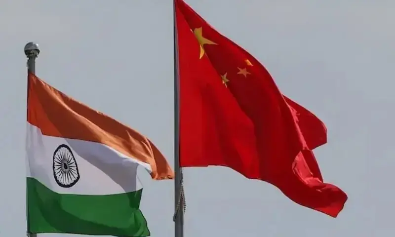 National flags of China and India fly next to the Meijiang Convention and Exhibition Centre, a venue for 2025 Shanghai Cooperation Organisation (SCO) summit in Tianjin, China on August 30, 2025. &mdash; Reuters/File
