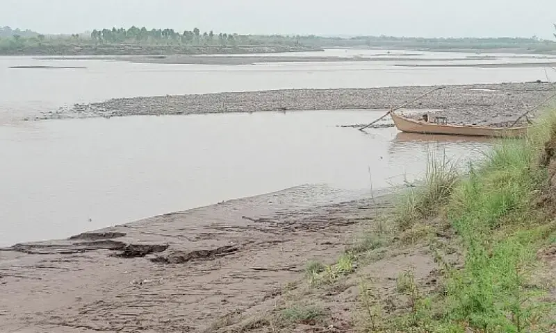 A view of the River Chenab at Zero Point, near Sialkot, where it enters Pakistan.&mdash;DawnNews TV