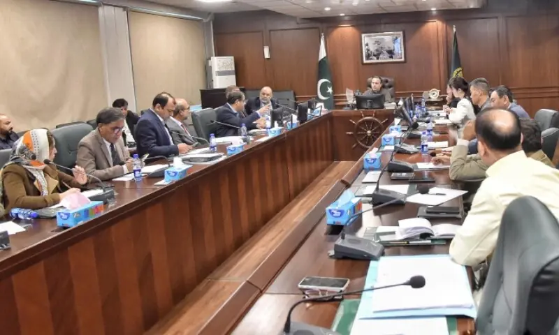 Federal Minister for Maritime Affairs Muhammad Junaid Chaudhry speaks with a delegation from China&rsquo;s Shan&shy;d&shy;ong Xinxu Group during a meeting in Islamabad on 18, Dec. &mdash; PID