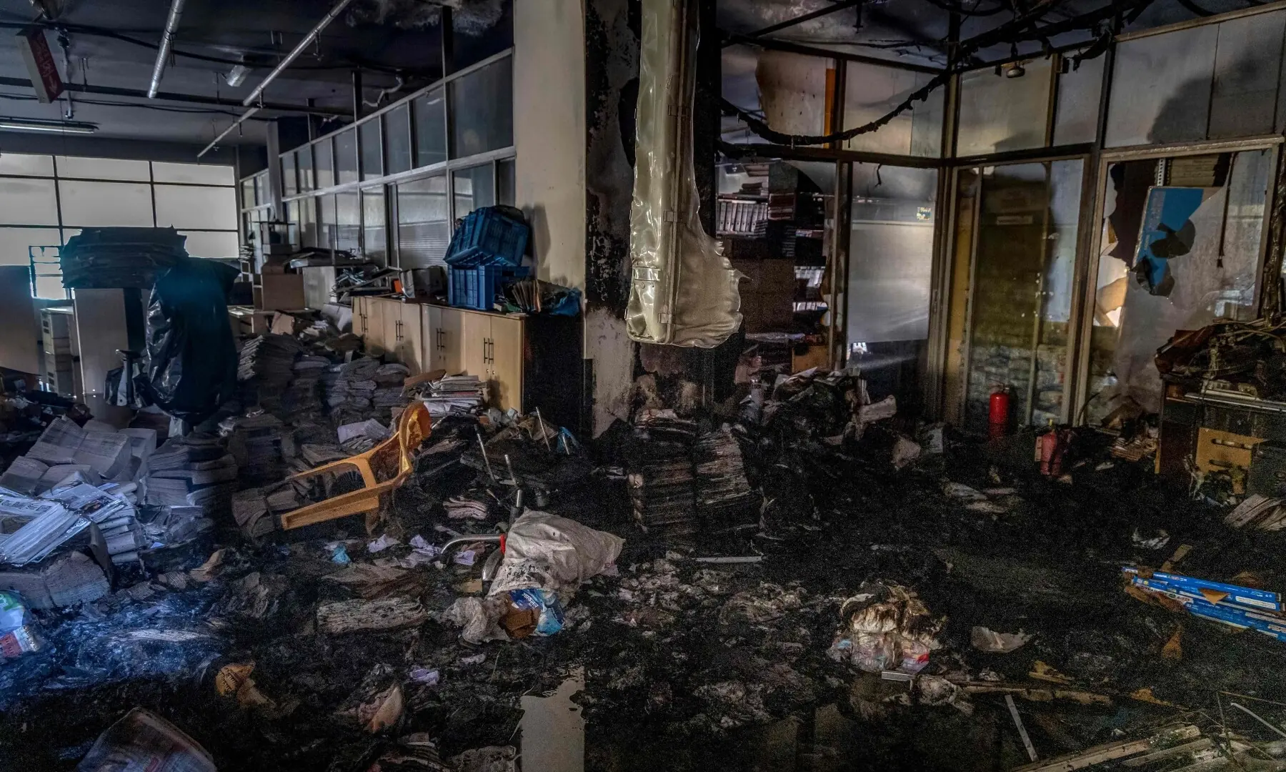 A general view shows the burned-out interior of The Daily Star newspaper office in Dhaka on December 19, 2025. &mdash; AFP