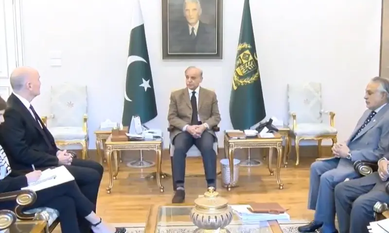 Australian High Commissioner Tim Kane calls on Prime Minister Shehbaz Sharif at the PM&rsquo;s House on December 19. &mdash; screengrab via PMLNPunjabPk/X