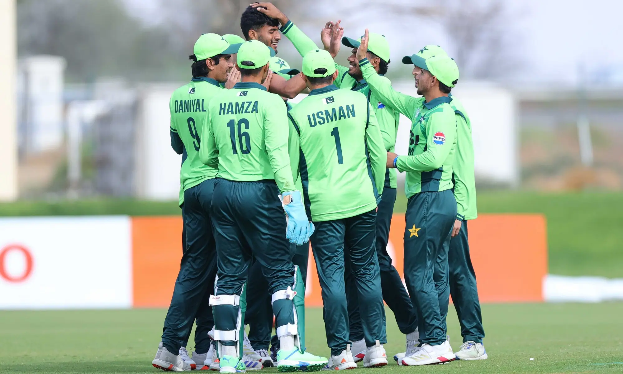 Pakistan players celebrate a Bangladesh dismissal during the U-19 Asia Cup semi-final at The Sevens Stadium in Dubai on December 19, 2025.—Courtesy ACC Pakistan players celebrate a Bangladesh dismissal during the U-19 Asia Cup semi-final at The Sevens Stadium in Dubai on December 19, 2025.—Courtesy ACC