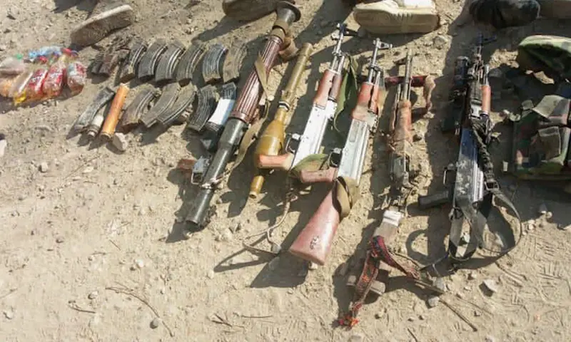 An image of weaponry seized by security forces after a terrorist attack on a battalion headquarters in North Waziristan&rsquo;s Boya area on December 19. &mdash; Photo courtesy ISPR