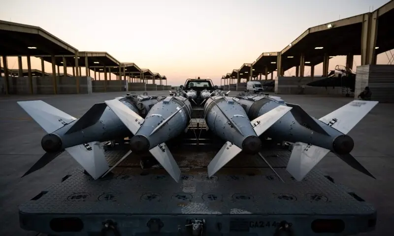 In this US Army photo released on December 19, 2025 and taken from an undisclosed location on December 18, 2025, US Airmen prepare to load GBU-31 munition systems onto F-15E Strike Eagles within the US Central Command area of responsibility, in support of Operation Hawkeye Strike. — AFP In this US Army photo released on December 19, 2025 and taken from an undisclosed location on December 18, 2025, US Airmen prepare to load GBU-31 munition systems onto F-15E Strike Eagles within the US Central Command area of responsibility, in support of Operation Hawkeye Strike. — AFP