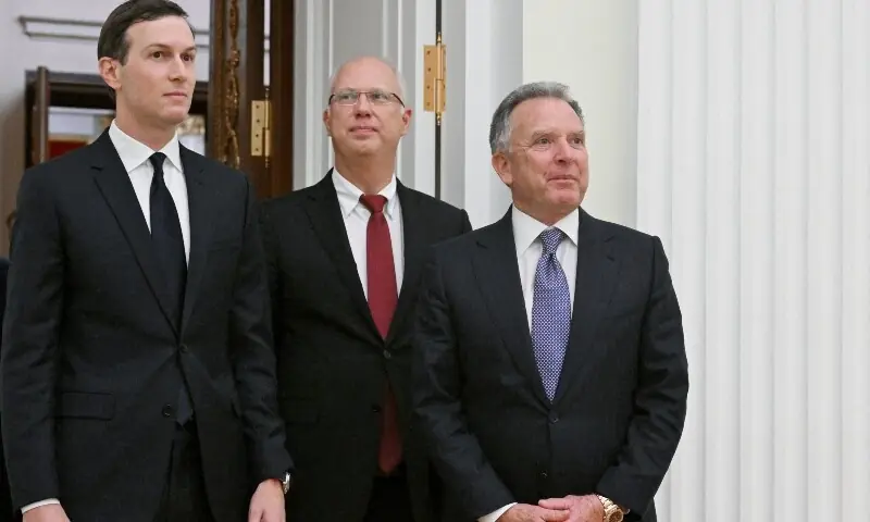 Russian presidential envoy Kirill Dmitriev, US President Donald Trump’s special envoy Steve Witkoff and son-in-law Jared Kushner attend a meeting with Russian President Vladimir Putin at the Kremlin in Moscow, Russia on December 2. —Reuters Russian presidential envoy Kirill Dmitriev, US President Donald Trump’s special envoy Steve Witkoff and son-in-law Jared Kushner attend a meeting with Russian President Vladimir Putin at the Kremlin in Moscow, Russia on December 2. —Reuters
