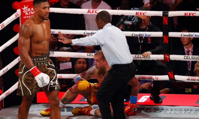 Jake Paul reacts after being knocked out during his fight against Anthony Joshua at the Kaseya Center, Miami, Florida, US on December 19, 2025. — Reuters Jake Paul reacts after being knocked out during his fight against Anthony Joshua at the Kaseya Center, Miami, Florida, US on December 19, 2025. — Reuters