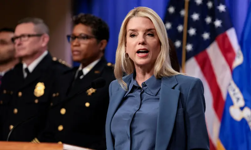 US Attorney General Pam Bondi speaks at a press conference at the Justice Department in Washington, DC, US on December 4, 2025. &mdash; Reuters/File