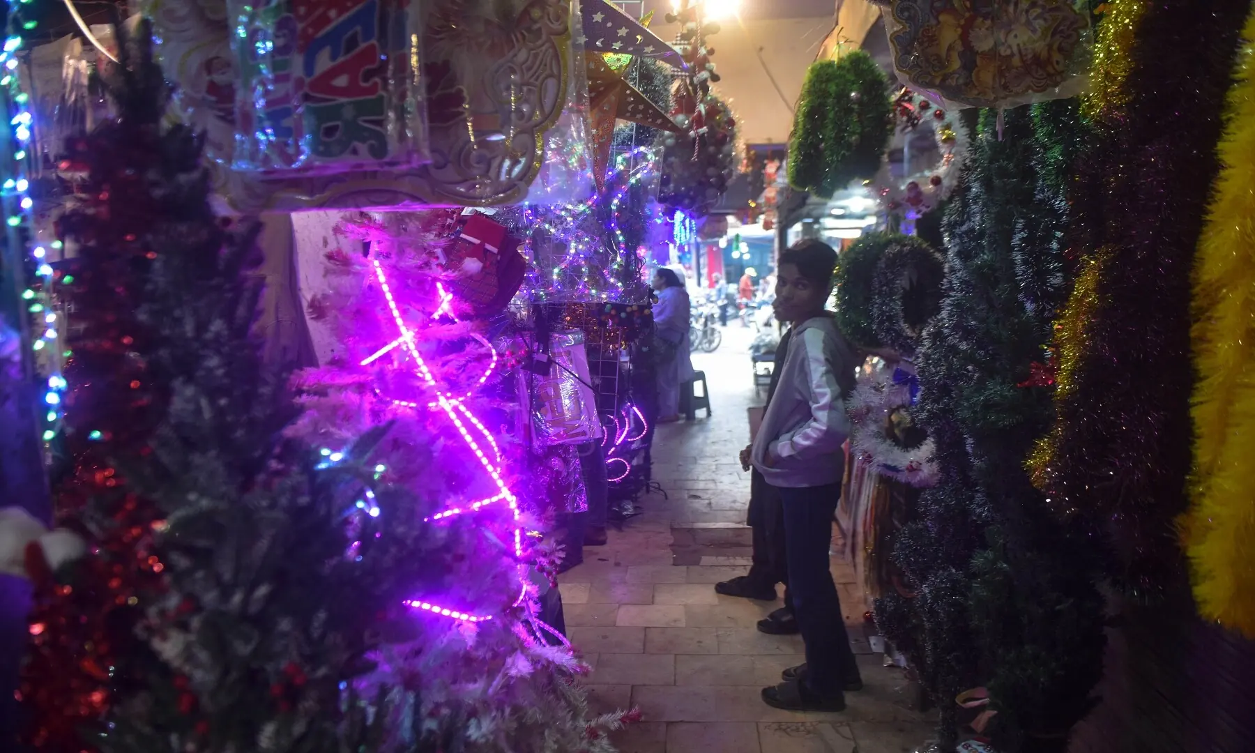 Shops display Christmas ornaments in Karachi. &mdash; Fahim Siddiqui/ White Star
